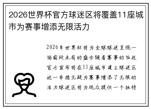 2026世界杯官方球迷区将覆盖11座城市为赛事增添无限活力