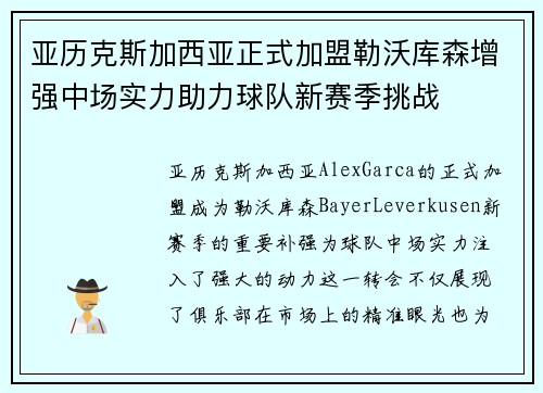亚历克斯加西亚正式加盟勒沃库森增强中场实力助力球队新赛季挑战
